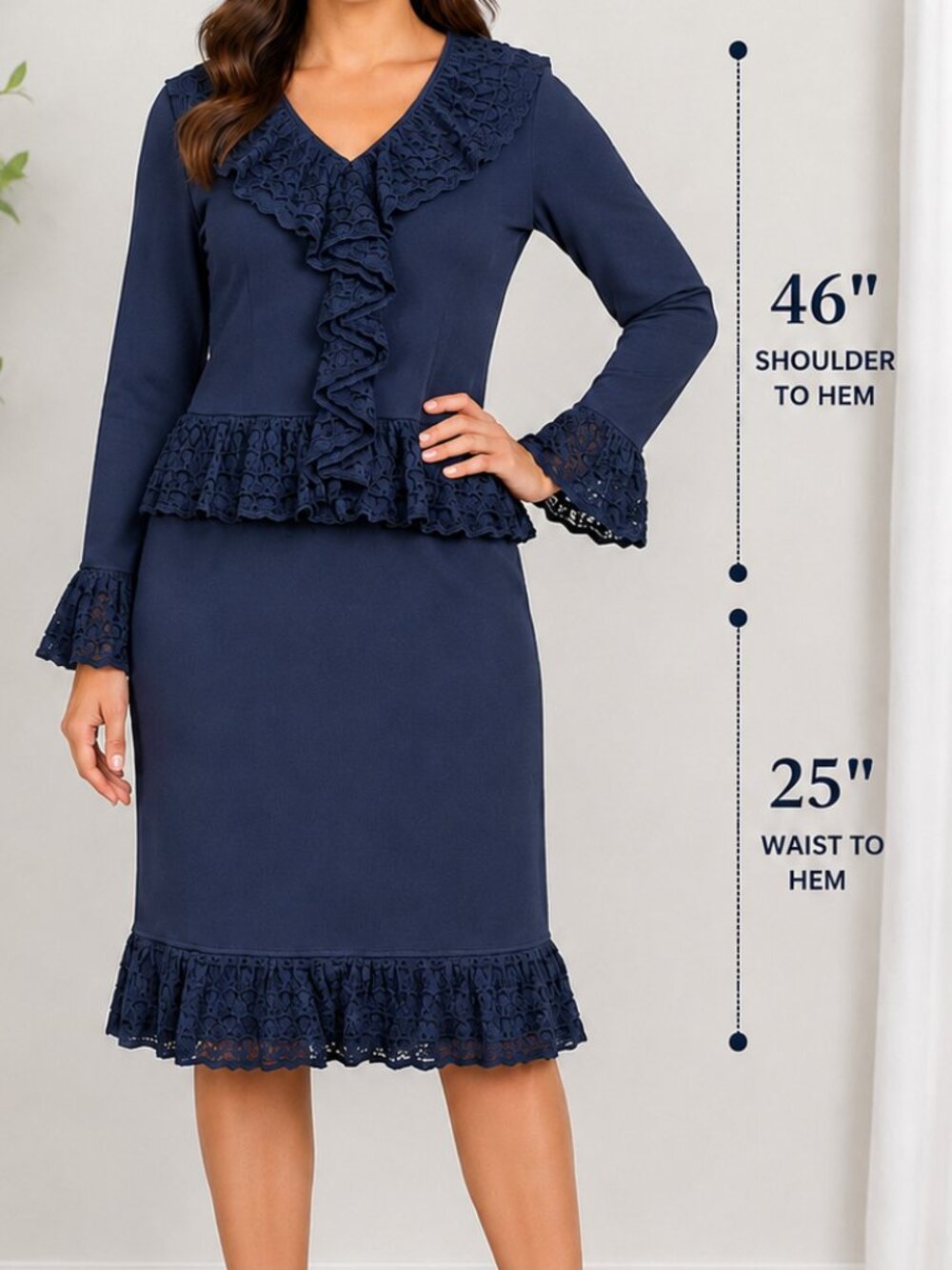 Bloomingdale's Vintage Navy Ruffle Skirt Suit Set